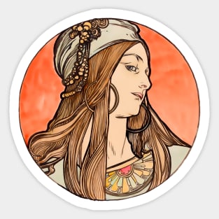 Art Nouveau, decour illustration, retro with colorful vintage gypsy woman  design Sticker